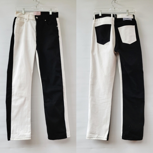 Revice Black White Two Color Jeans Size 27 Straight Leg Zip Fly Neutral Boho - Picture 2 of 14